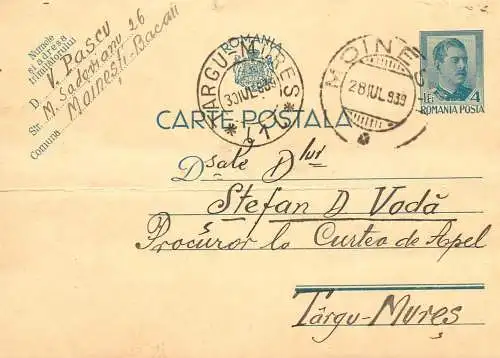 Romania carte postala Stefan D Voda procuror Curtea de Arges 1939