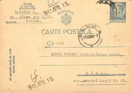 Romania carte postala Denes Ferenc 1948 Bokor B