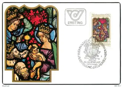 Child Adoration of the Magi stained glass window of Viktring parish church detail view