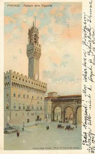 Firenze (Florence) Palazzo della Signoria 1905 litho to Budapest Hungary