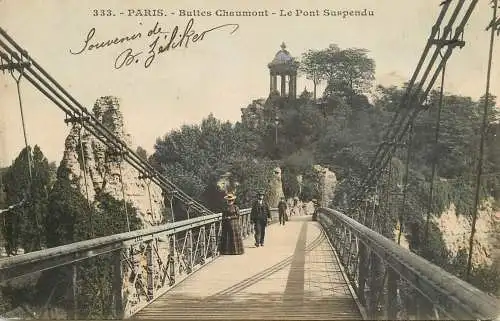 Paris Buttes Chaumont le pont suspendu cpa