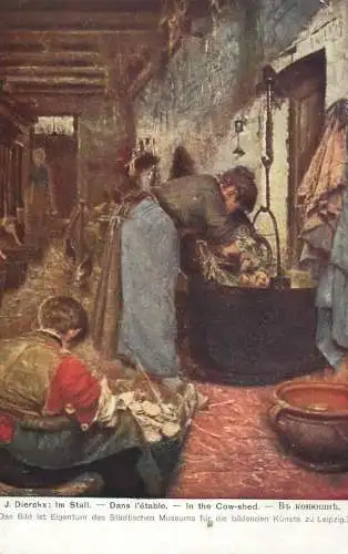 Fine art postcard painting J. Dierckx Im stall