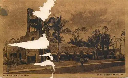 Coral Gables golf and country club, Miami Florida (damaged postcard)