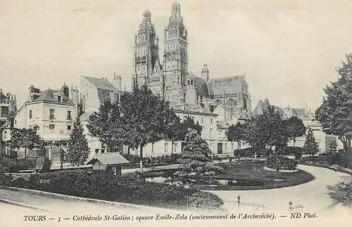 France Indre-et-Loire Tours cathedrale St. Gatien square Emile Zola