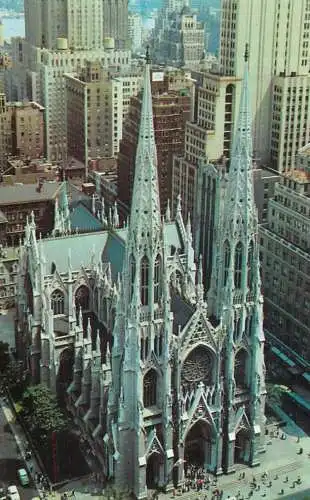 United States NY New York City Manhattan St. Patrick cathedral Fifth Avenue 1958 aerial