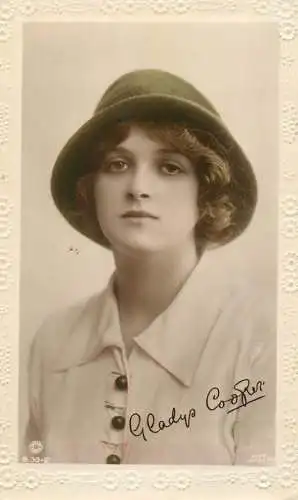 English actress, Edwardian starlet theatrical manager and producer Gladys Cooper green hat