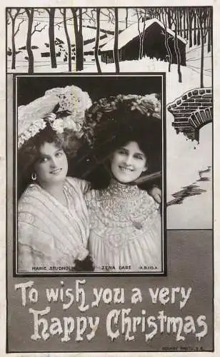 Edwardian starlets Marie Studholme and Zena Dare Christmas greetings