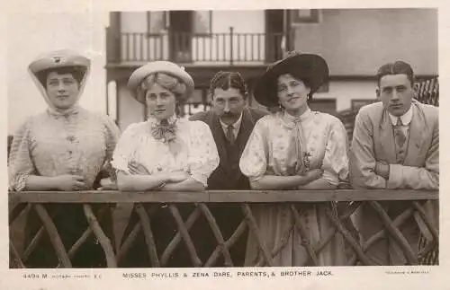 Edwardian starlet Misses Phyllis & Zena Dare with family parents and brother Jack