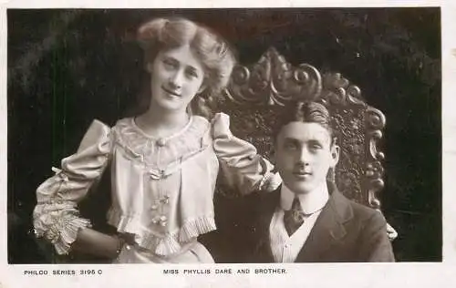 Edwardian theater starlet Miss Phyllis Dare and brother