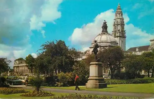 Wales Cardiff city hall from Gorsedd gardens