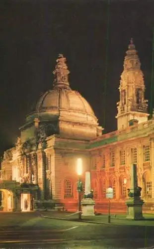 Wales Cardiff civic centre by night