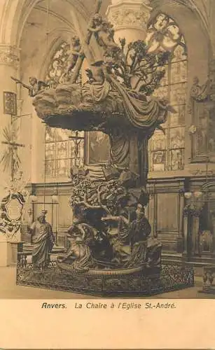 Postcard Belgium Anvers la chaire a l'Eglise St. Andre