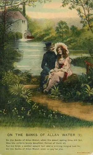 Couple on the banks of Allan Water song postcard