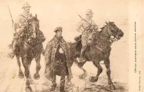 Officier allemand sous bonne escorte 1916