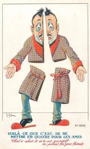 Sid`s humour series man caricature - that`s what it is to cut yourself in pieces for your friends by G. Gibson