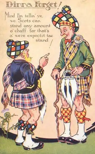 Pawky scot postcard - Dinna Forget comic caricature