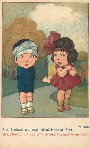 Humour caricature signed S. Gibson children comic front wounded