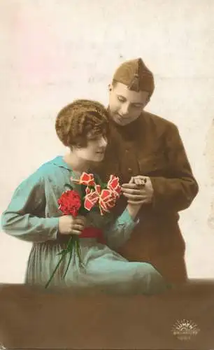 Military lover greetings postcard France