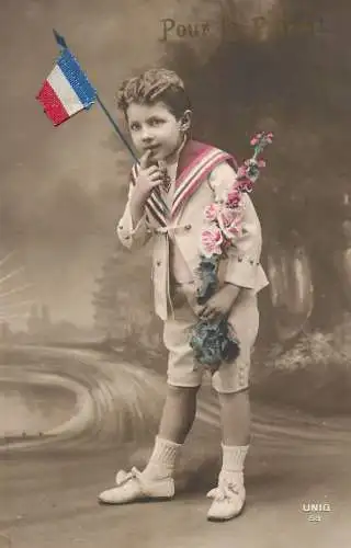 France patriotic greetings applied silk flag novelty
