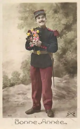 Military uniform souvenir greetings postcard Bonne Annee