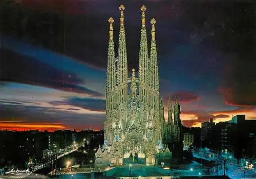 Spain Barcelona Expiatory Temple of the Holy Family nocturnal view