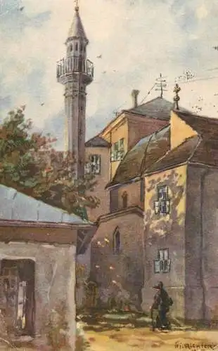 Hungary Pecs Minaret Richter Aladar signed painting