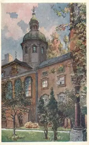 Austria Salzburg Klostergarten in St. Peter Stift. Artist Antique Kunstler signed postcard 1910