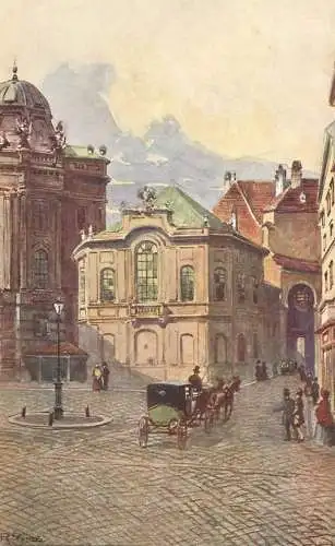 Austria Wien Burgtheater old city signed illustration
