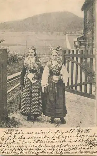 Sweden Jerfso countryside women wearing folk costumes