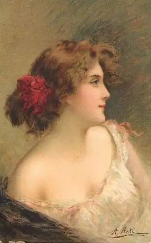 Fine arts postcard painting A. Asti woman portrait