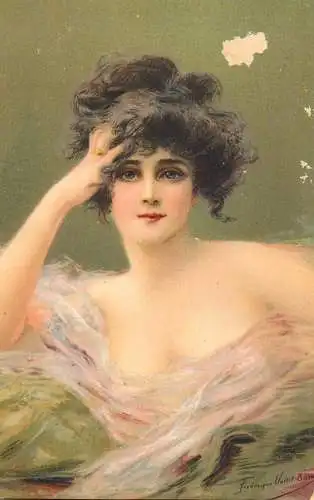 Fine arts postcard painting Frederique Veilet Bressen woman portrait