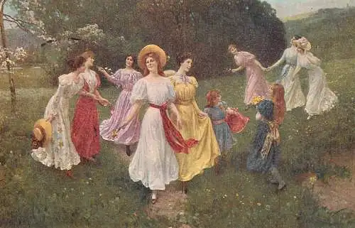Fine arts postcard painting Titzky Malenzeit au mois de Mai