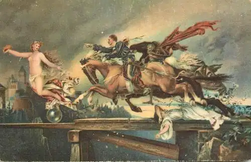 Fine arts postcard painting Berlin the chase after fortune Rudolf Henneberg