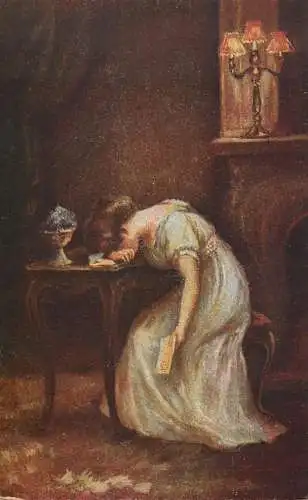 Fine arts postcard painting R. Mobius Herzeleid