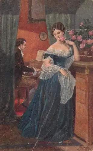 Fine arts postcard painting J. Kranziel music incartata