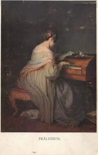 Fine arts postcard painting piano lesson Praludium M. Munk Wien