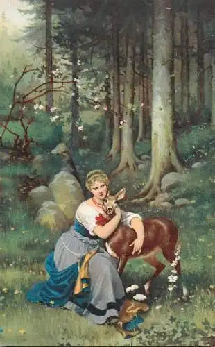 Fine arts postcard painting Munchen Genoveva Henneberg