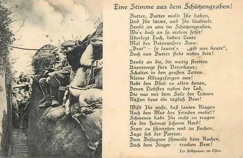 Feldpostkarte 1917 Allemagne Welt Krieg Eine Stimme dem Schutzengraben
