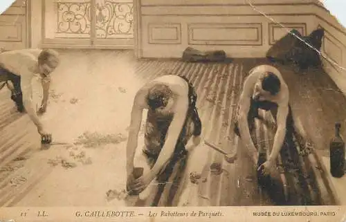 Fine arts postcard painting Luxembourg musee Paris G. Caillebotte les Rabotteurs de Parquets