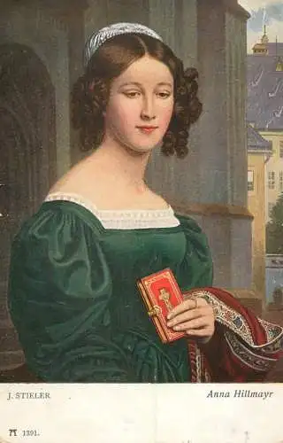 Fine art vintage postcard painting J. Stieler Anna Hillmayr
