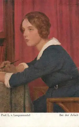 Fine art vintage postcard prof. L. v. Langenmantel Bei der Arbeit