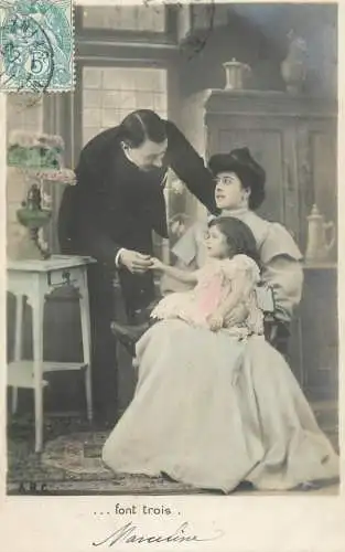 Romantic couple greetings postcard coiffure elegance family