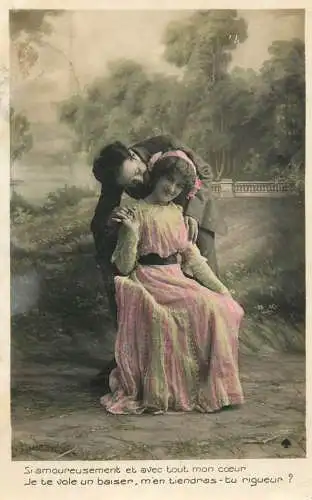 Romantic couple greetings postcard elegance glam coiffure poem