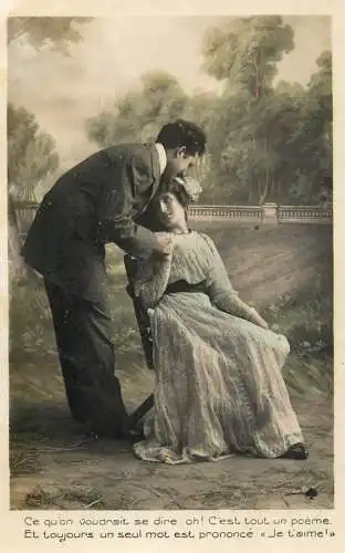 Romantic couple greetings postcard elegance glam coiffure poem