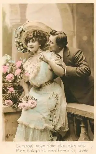 Romantic couple greetings postcard elegance glam coiffure