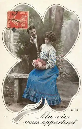 Romantic couple greetings postcard elegance beauty flower  moustache ma vie vous appartient