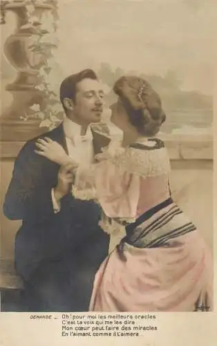 Romantic couple greetings postcard elegance coiffure