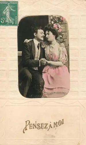 Postcard Couple lovers glam coiffure and elegance pensez a moi