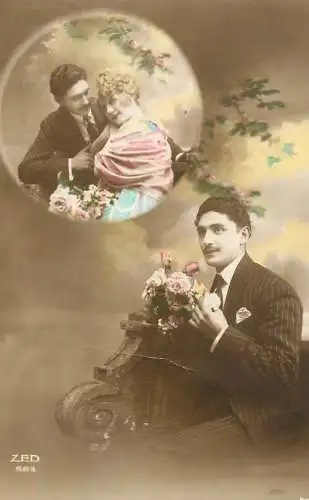 Postcard Couple lovers embrace elegance