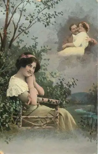 Postcard Couple lovers in nature elegance moustache